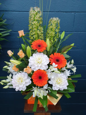 #16# ORANGE AND WHITE BOXED ARRANGEMENT